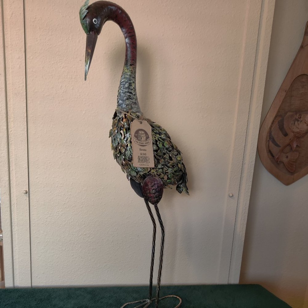 Tall Metal Crane Sculpture-The Barrel Shack Havana